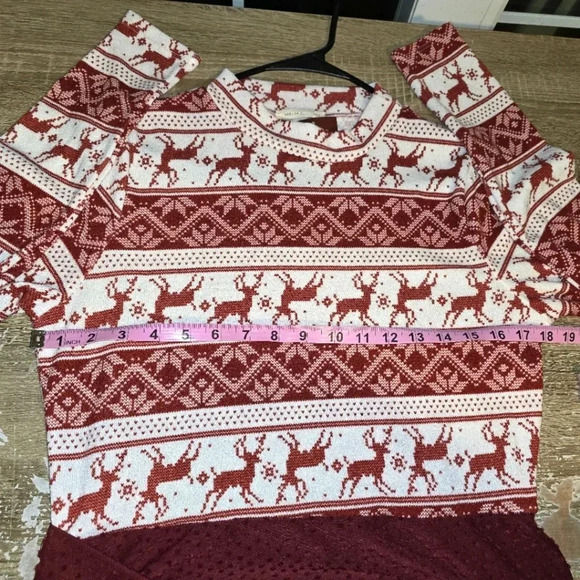 NWT Anika Burke Reindeer & Burgundy Print Fit & Flare Mock Neck Midi Dress XL - Picture 9 of 10